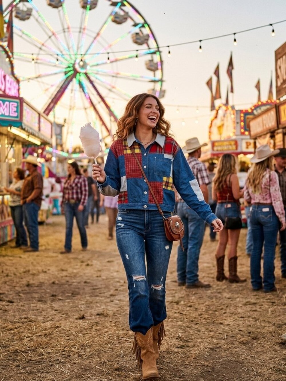 Vintage Susan Bristol Patchwork Denim Jacket Button Down Shacket Size Large